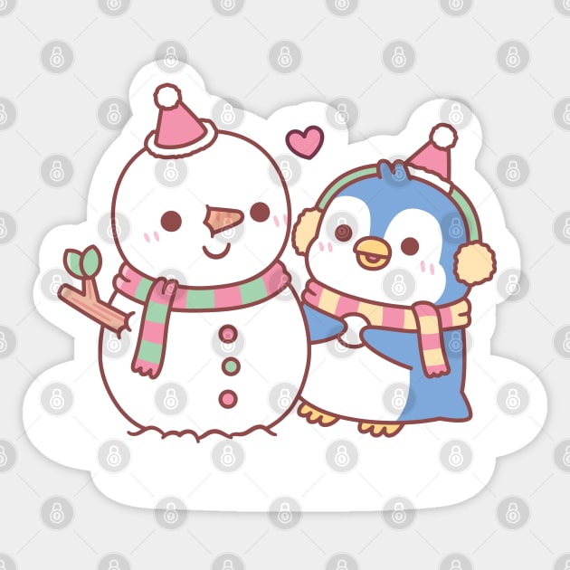 Cute Penguin Building A Snowman Sticker by rustydoodle